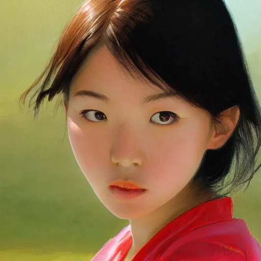 Image similar to detailed portrait of japanese girl, spring light, painting by alex horley