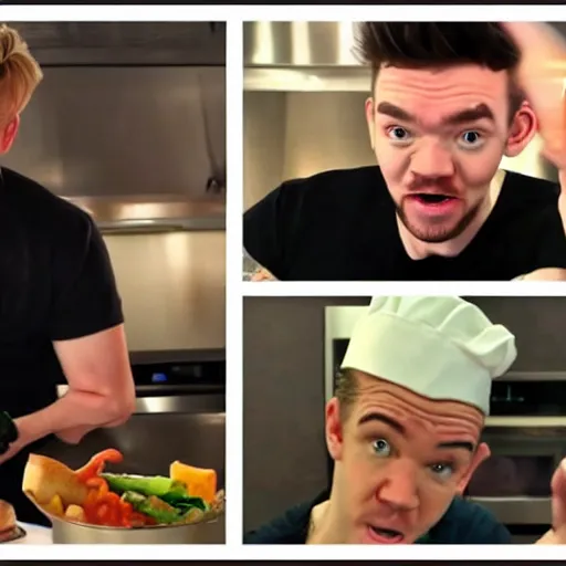 Image similar to Jacksepticeye cooks a 5 star meal, Gordon Ramsay is impressed and in shock