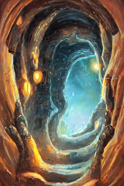 Prompt: A hyperdetailed digital oil painting of A doorway to the galaxy, Trending on ArtStation and DeviantArt