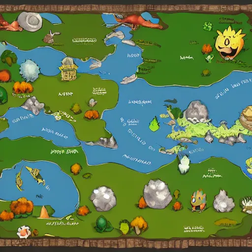 Image similar to World map in the style of pokemon sword, digital art