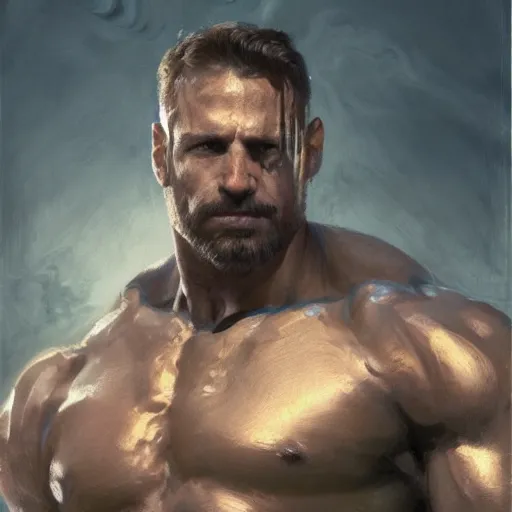 Image similar to handsome portrait of a spartan guy bodybuilder posing, radiant light, caustics, war hero, metal gear, steel bull run, by gaston bussiere, bayard wu, greg rutkowski, giger, maxim verehin