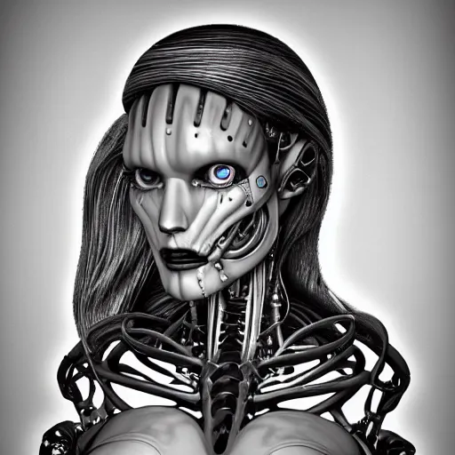 Image similar to 3 d portrait of a biomechanical cyborg by tony diterlizzi, tim burton, hr giger, ilford hp 5, 5 5 mm, machinecore by artgerm, 3 d render, gothcore, beeple, joseph leyendecker, carlo carra