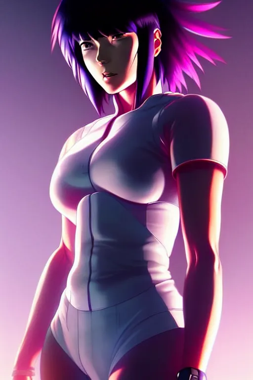 Image similar to a fullbody portrait of motoko kusanagi the major ghost in the shell : : stand alone complex, under repairs, maintenance : : by ilya kuvshinov, rossdraws, artgerm, sola digital arts, anti aliasing, raytracing : :