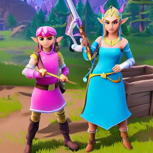 Prompt: princess zelda in fortnite, character render, full body shot, highly detailed, in game render