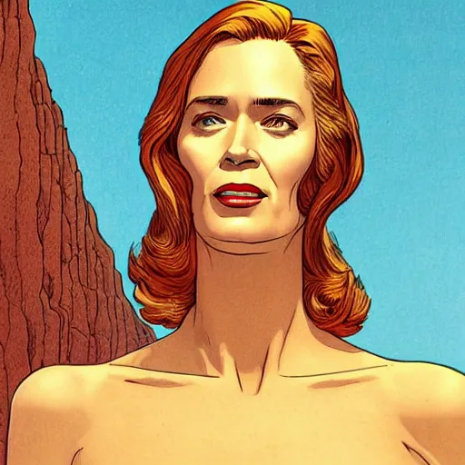 Image similar to emily blunt retro minimalist portrait by jean giraud, moebius starwatcher comic, 8 k