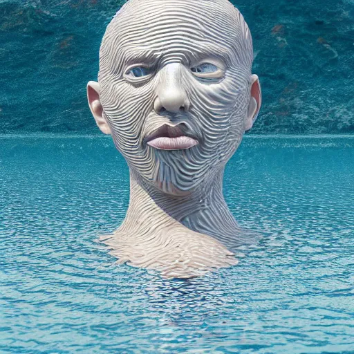 Image similar to a giant sculpture of water in the shape of a human head, on the ocean water, cinematic, in the style of johnson tsang, long shot, hyper detailed, hyper realistic, ray tracing, 8 k resolution, sharp focus, realistic water, award winning