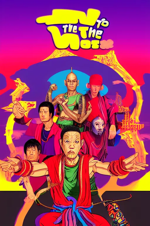 Image similar to journey to the west. pop art, symmetrical, gta vice city style, no duplicate image, glowing lights, ultra realistic, ultra highly details, digital painting, artstation, concept art, smooth, sharp focus, illustration, intecrate details, art by mark millar and richard hamilton and mimmo rottela, kirokaze and paul robertson