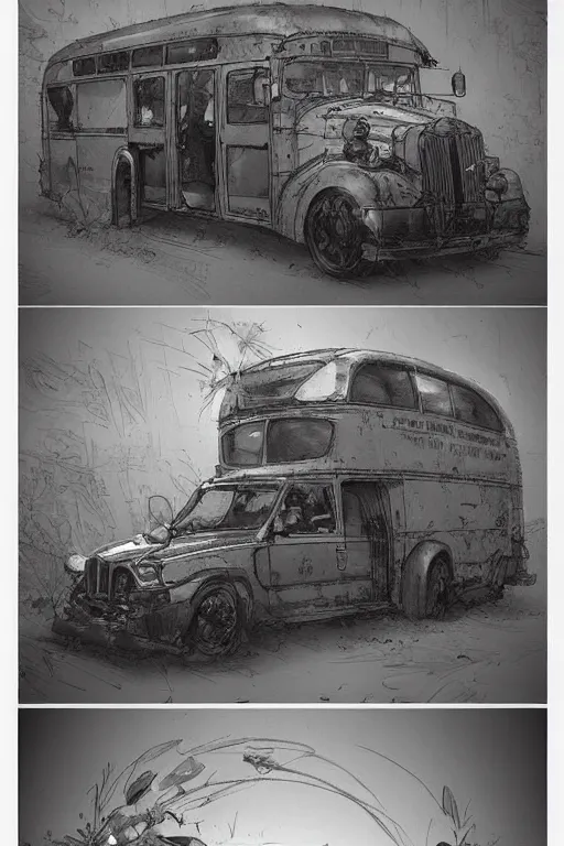 Prompt: bus illustration by jean baptiste monge trending on artstation