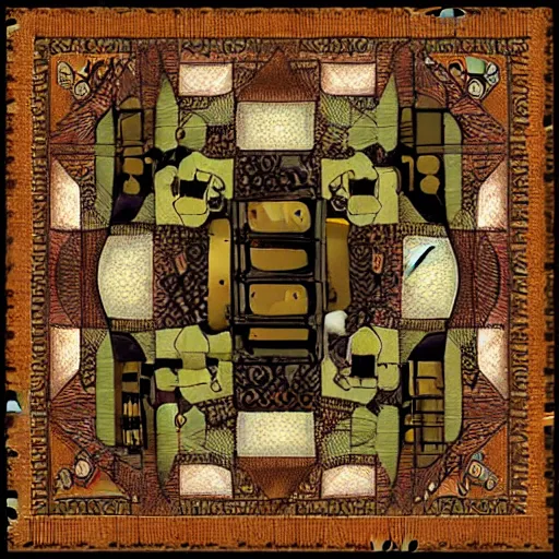 Prompt: steampunk quilt in escher style