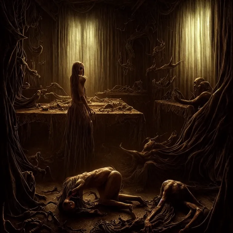 Image similar to epic professional digital art of terrible hunger, atmospheric lighting, drawn, complex, detailed, foreboding, intriguing, leesha hannigan, wayne haag, reina rocin, ignacio fernandez rios, mark ryden, iris van herpen, epic, stunning, magnificent, a lot of wow, cinematic, masterpiece.