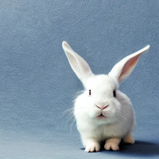 Image similar to a white dwarf rabbit with long hair, photograph, sharp focus