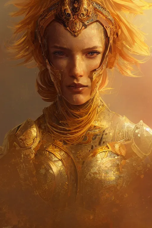 Image similar to portrait knights of Zodiac girl, golden and copper reflected armor, in ruined Agora of Athens, ssci-fi, fantasy, intricate, very very beautiful, elegant, highly detailed, digital painting, artstation, concept art, smooth, sharp focus, illustration, art by WLOP and tian zi and alphonse mucha