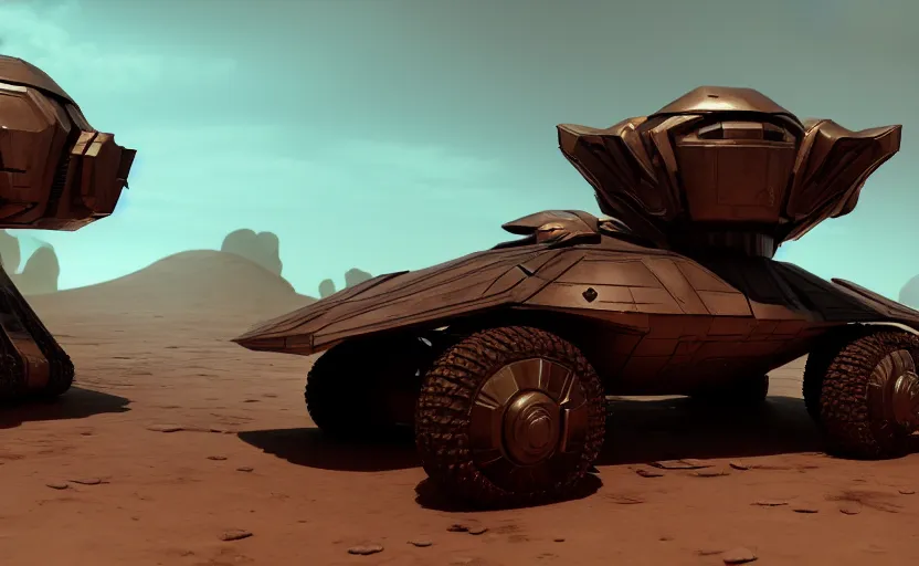 Prompt: an armored futuristic sci fi vehicle, unreal engine, cinematic lighting, texture rust