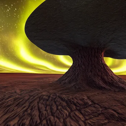Image similar to surface of an alien planet with twisted trees t