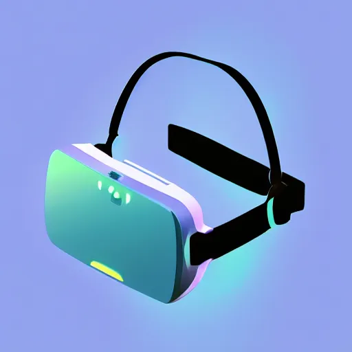 Image similar to icon of a virtual reality headset in light blue metallic iridescent, 3D render isometric perspective on dark background