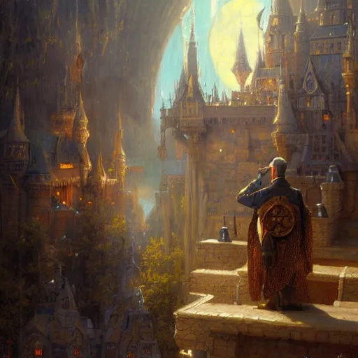 Prompt: stunning male master wizard building a huge castle with his magic, highly detailed painting by gaston bussiere, craig mullins, j. c. leyendecker, 8 k