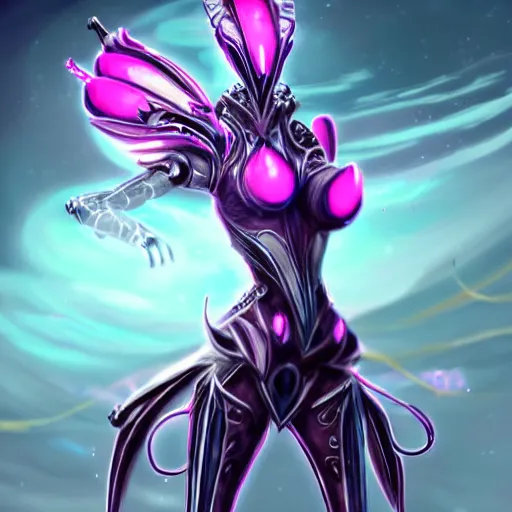Image similar to highly detailed exquisite fanart, of a beautiful female warframe, but as an anthropomorphic elegant robot female dragoness, glowing eyes shiny, and smooth off-white plated armor, bright Fuchsia skin beneath the armor, sharp claws, robot dragon four fingered hands, and robot dragon three clawed feet, standing elegant pose, full body shot, epic cinematic shot, professional digital art, high end digital art, singular, realistic, DeviantArt, artstation, Furaffinity, 8k HD render, epic lighting, depth of field