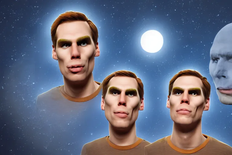 Image similar to jerma 9 8 5 face in a moon, jerma 9 8 5 face on a moon, jerma moon, jerma, epic wallpaper trending on artstation, highly detailed digital artwork