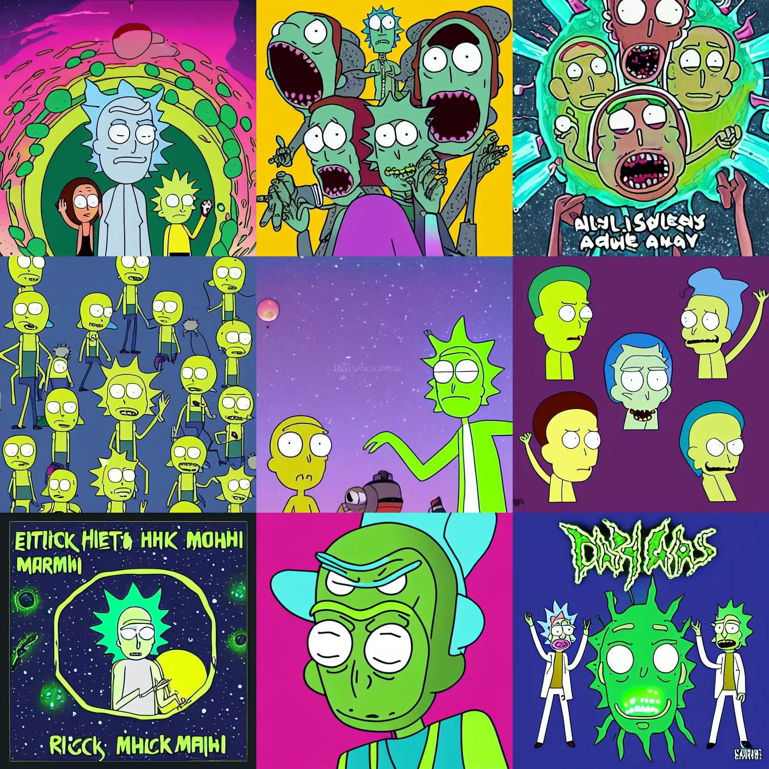 Prompt: aliens invading earth, in the style of rick and morty