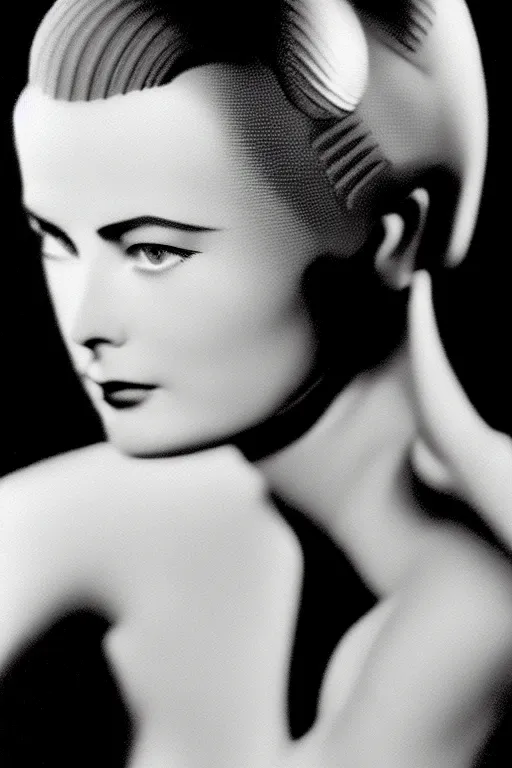 Image similar to beautiful evil cyborg grace kelly by steichen from the future. anatomically correct surreal body mods. extremely lush detail. masterpiece. melancholic scene infected by night. perfect composition and lighting. sharp focus. high contrast lush surrealistic photorealism. sultry expression on her face.