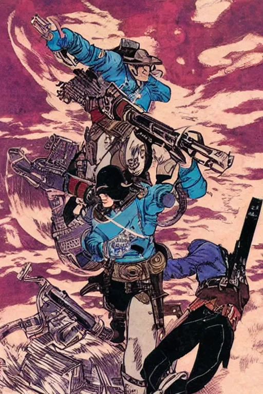 Prompt: gunslinger by jack kirby and akihiko yoshida