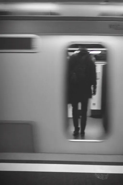 Prompt: ominous grainy surveillance photo still of scary monster in style of trevor henderson inside toronto subway