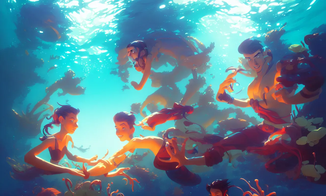 Prompt: Box of treasure laying underwater hd by Jesper Ejsing, by RHADS, Makoto Shinkai and Lois van baarle, ilya kuvshinov, rossdraws global illumination