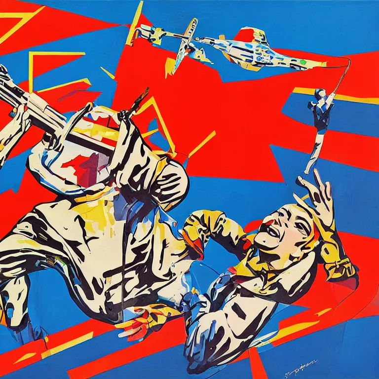 Image similar to Pop-art painting in style of soviet retro futurism, photorealism