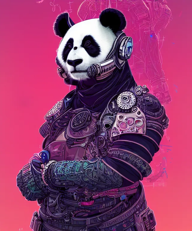 Image similar to a portrait of a cyberpunk panda, mandala, fantasy, intricate, elegant, highly detailed, digital painting, artstation, concept art, matte, sharp focus, illustration, art by josan gonzalez