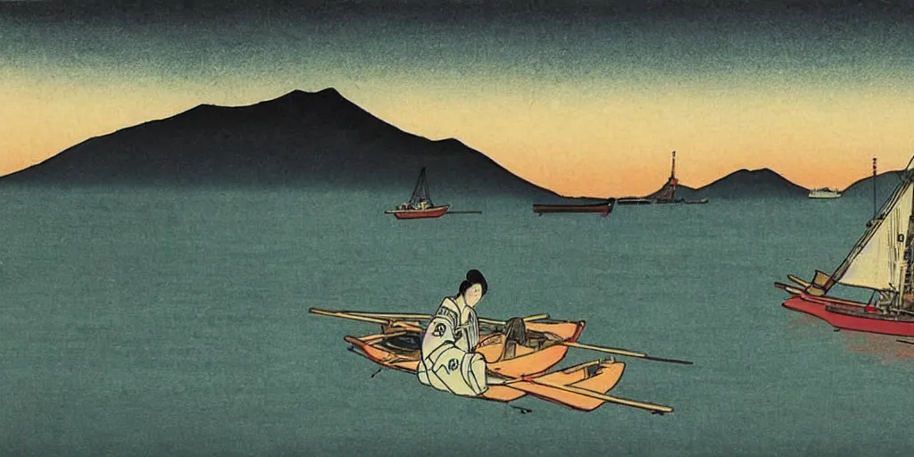 Image similar to 🌅 ⛵🌘 🌌. shin - hanga.