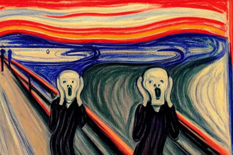 Prompt: Edvard Munch's 'kanye west in the style of the scream', painting, expressionism, ((((((kanye west))))))