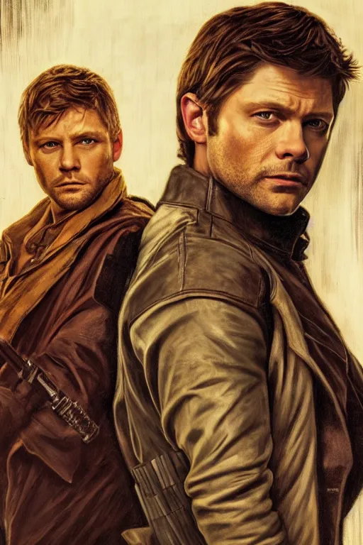 Prompt: a detailed matte portrait of jensen ackles dressed as has solo and misha collins as luke skywalker, masterpiece, 8 k, art by alphonse mucha and greg rutkowski