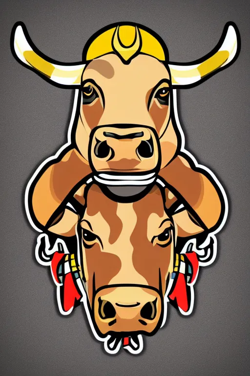 Image similar to A portrait of a bull on a motorcycle, sticker, highly detailed, colorful, illustration, smooth and clean vector curves, no jagged lines, vector art, smooth