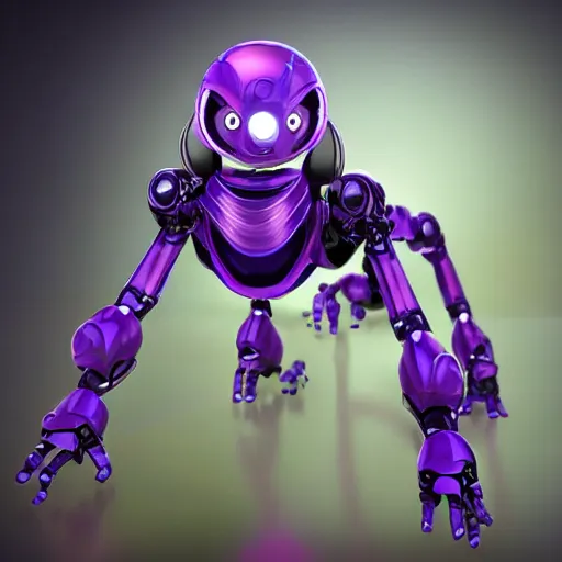 Image similar to very cute and smart robototechnic purple dragon with well-designed head and body and four legs, digital art