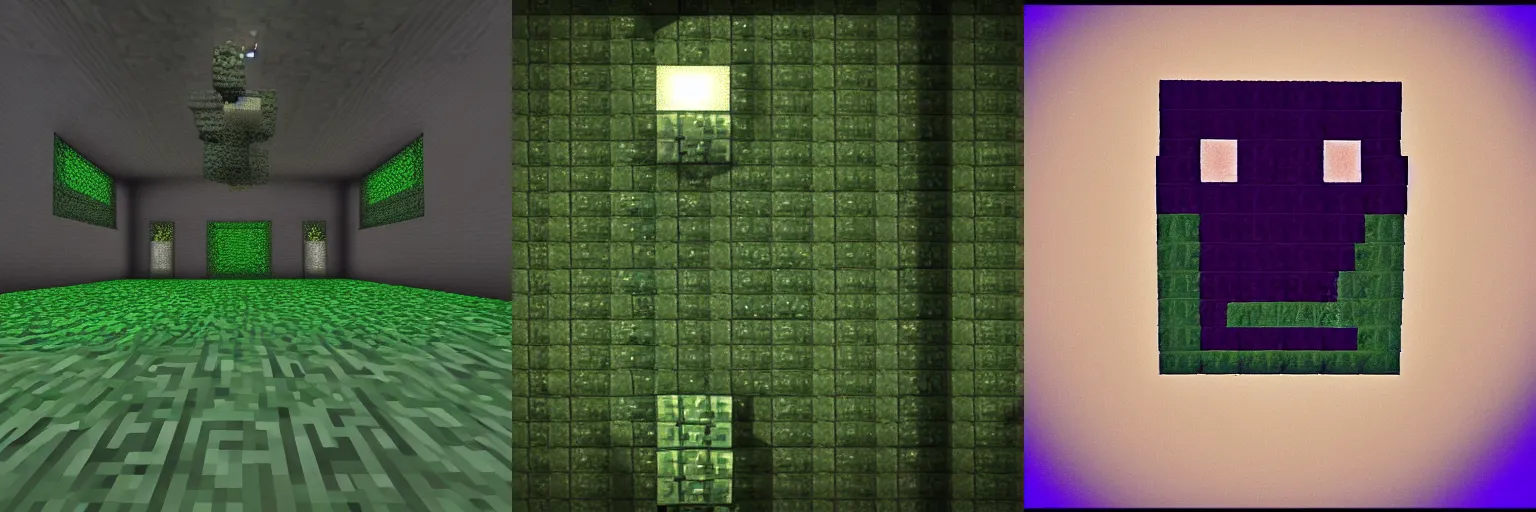 Prompt: realistic minecraft creeper in dark cave illuminated by oil lantern