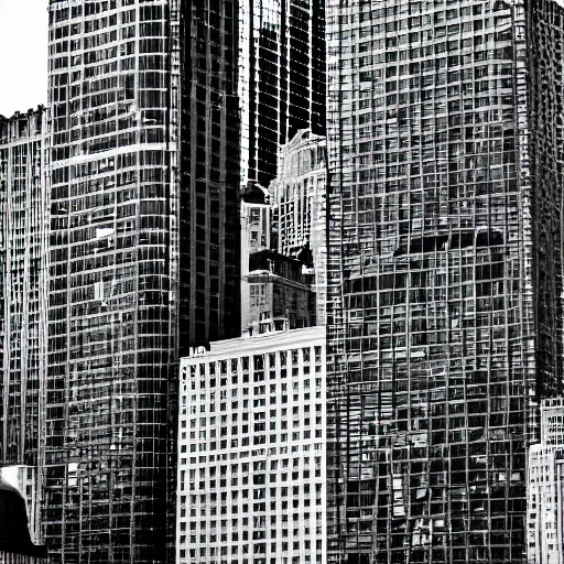 Prompt: streets of Chicago, downtown, ultra detailed, shot with 80mm lens, black and white color scheme, retrograde