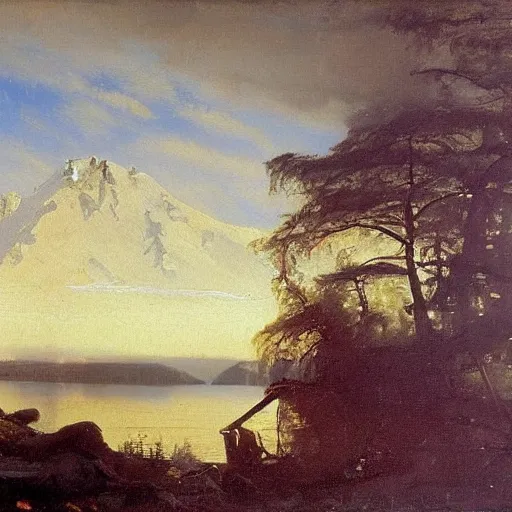 Image similar to oil painting, albert bierstadt, hans dahl, theodor kittelsen, hermann hendrich, Konstantin Yakovlevich Kryzhitsky