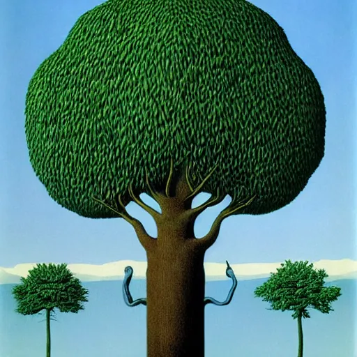 Image similar to tree elephant hybrid, the metaphor for life, by rene magritte