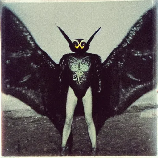 Prompt: real photo of Mothman taken on Polaroid