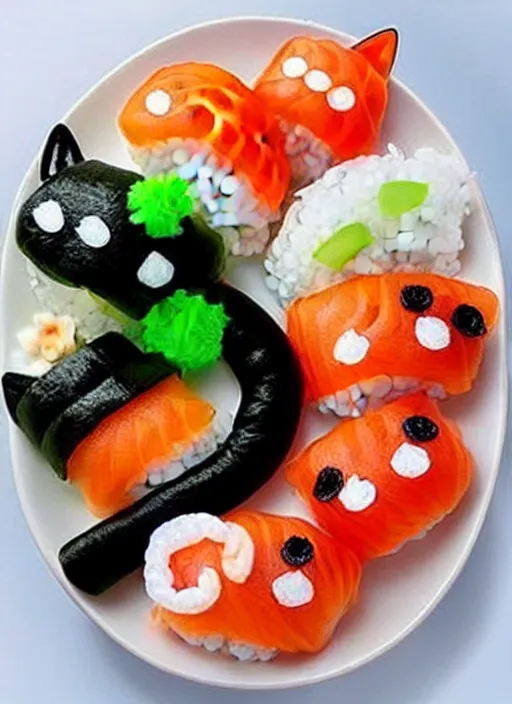 Image similar to clear photorealistic picture of adorable cats made out of sushi