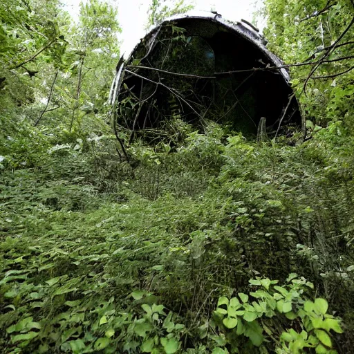 Image similar to abandoned spaceship deteriorating and overgrown