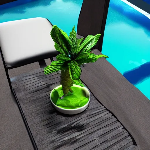 Prompt: xenomorph chilling on a sunbed near a pool drinking mojito, photorealistic, trending on artstation, hyper detailed, 8 k