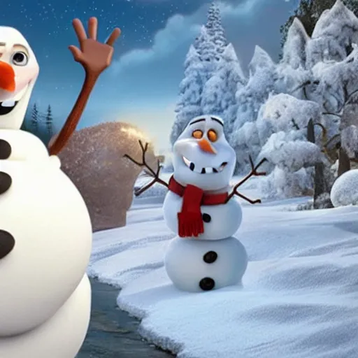 Image similar to olaf scholz as olaf the snowman. pixar animation detailed.