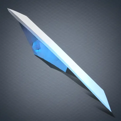 Image similar to isometric vector low poly silver sword with black hilt icon, blue background, cgsociety, volumetric lighting