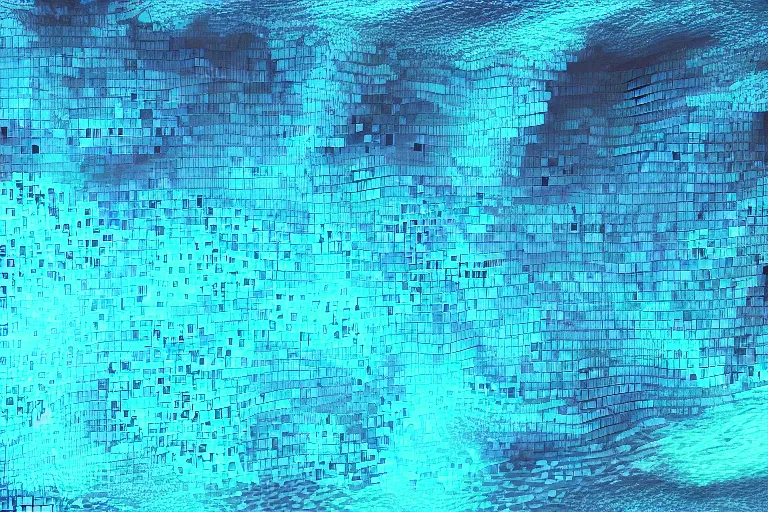 Prompt: an underwater cave made out of multiple overlays of complex scientific data visualized on top of each other, bar charts, thick and thin lines, waveforms on top of square chart, topographic scan, space molecules, radio signals, negative space