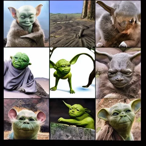 Prompt: a civilization of members of Yoda's species interacting with eachother, award winning nature photograph