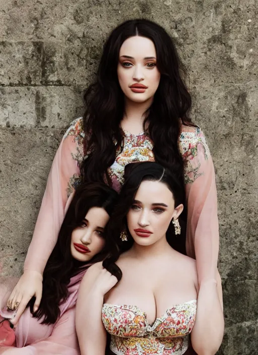 Image similar to portrait of demi rose and kat dennings wearing kebaya in bali, by charlotte grimm, natural light, detailed face, beautiful features, symmetrical, canon eos c 3 0 0, ƒ 1. 8, 3 5 mm, 8 k, medium - format print, half body shot