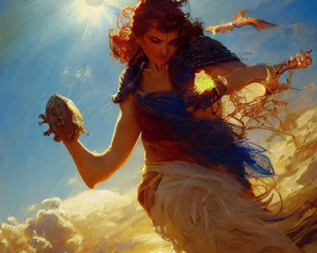 Image similar to sorceress casting powerful meteor spell in the plains. highly detailed painting by gaston bussiere, craig mullins, j. c. leyendecker 8 k