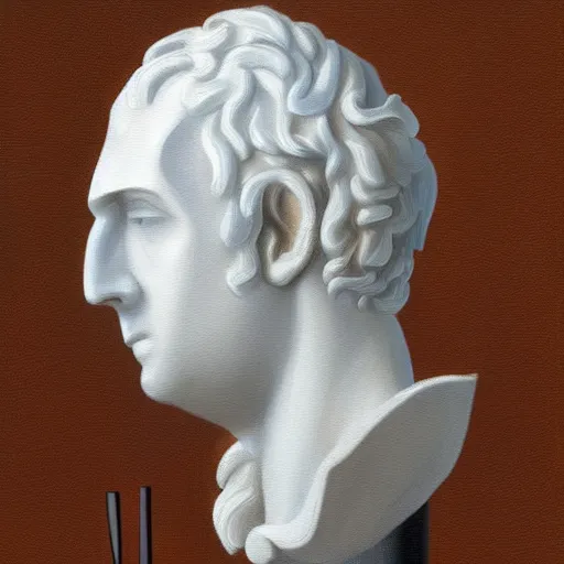 Image similar to a white reneissance statue head drinking a coctail, digital painting