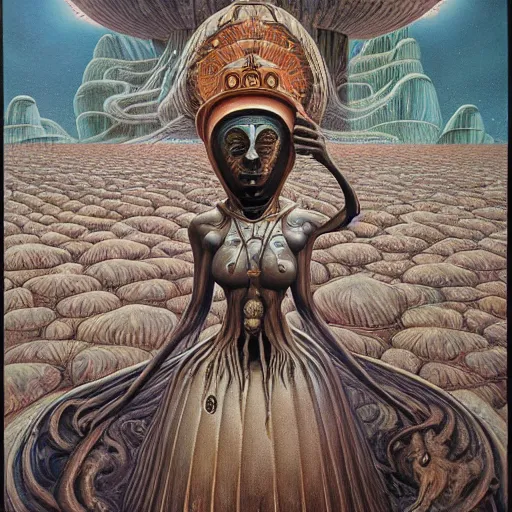 Image similar to the queen of pluto by jacek yerka, alex gray, zdzisław beksiński, dariusz zawadzki, jeffrey smith and h.r. giger, oil on canvas, 8k highly professionally detailed, trending on artstation